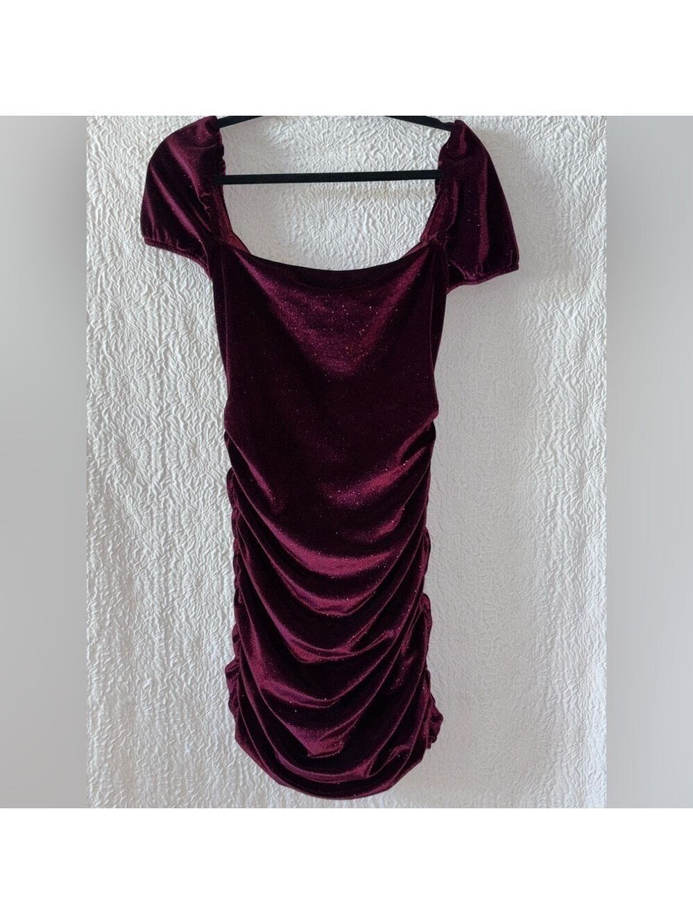 Lucy in the Sky Velvet Glitter Ruched Short Cap Sleeve Mini Dress